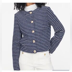 J. Crew Tweed Lady Jacket in Navy Blue and White Stripe with Gold Buttons Sz. 6P